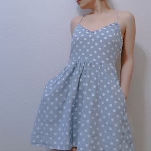 Zara Vintage Strappy Polka-dot Blue Babydoll Dress